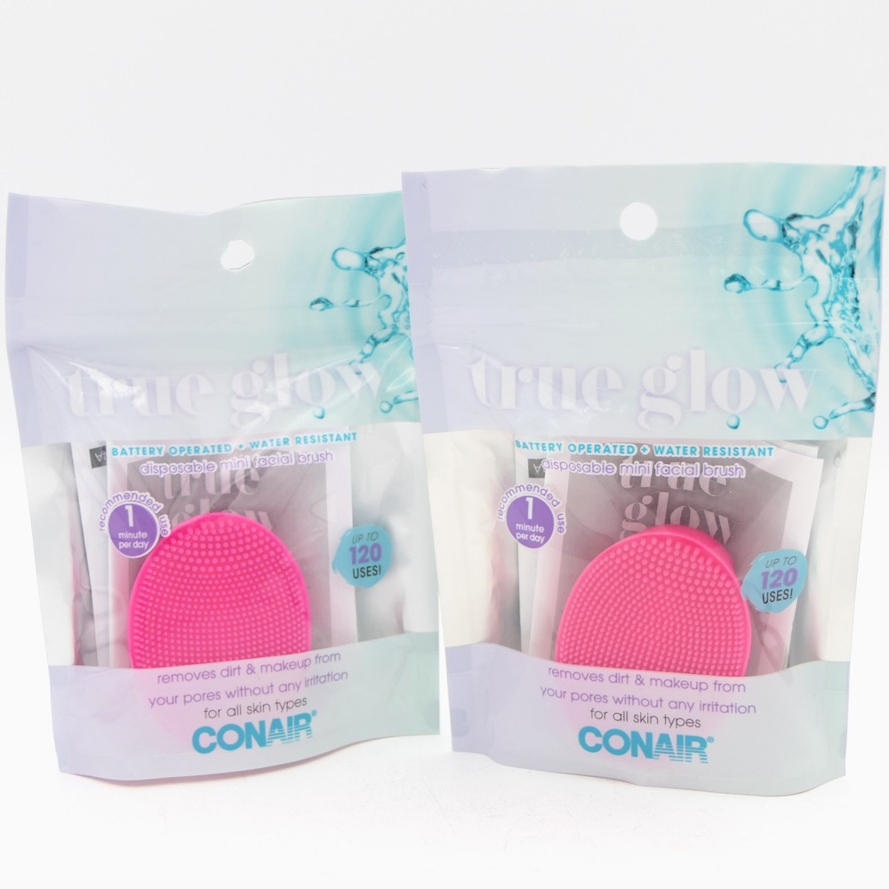 Conair True Glow Disposable Mini Facial Brush 2 Pack For Makeup & Dirt 120 Uses